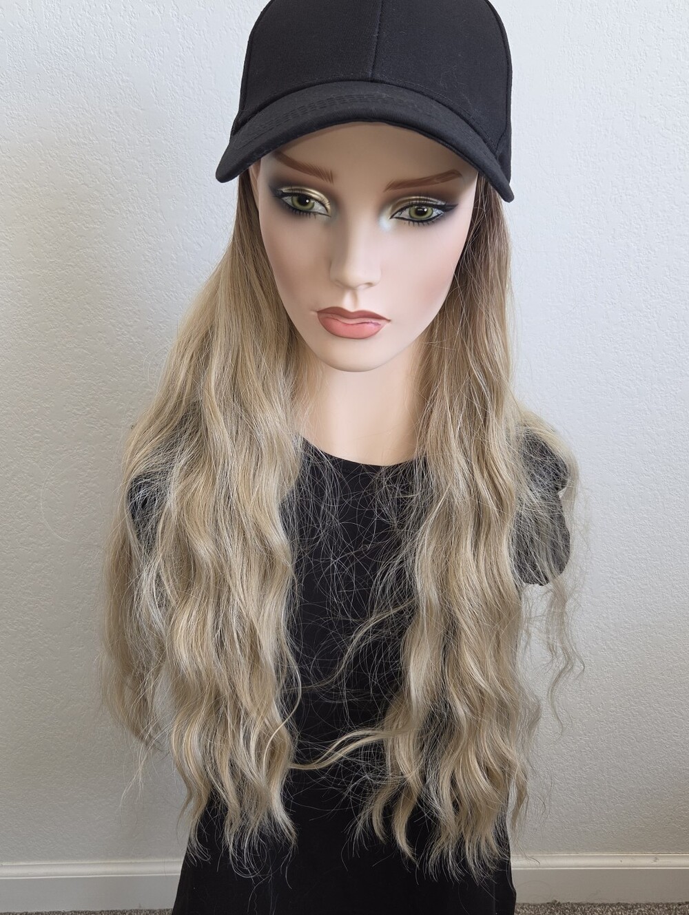 Baseball hat Wig-Chelsey Smith Crowns- 22" long blonde wavy synthetic